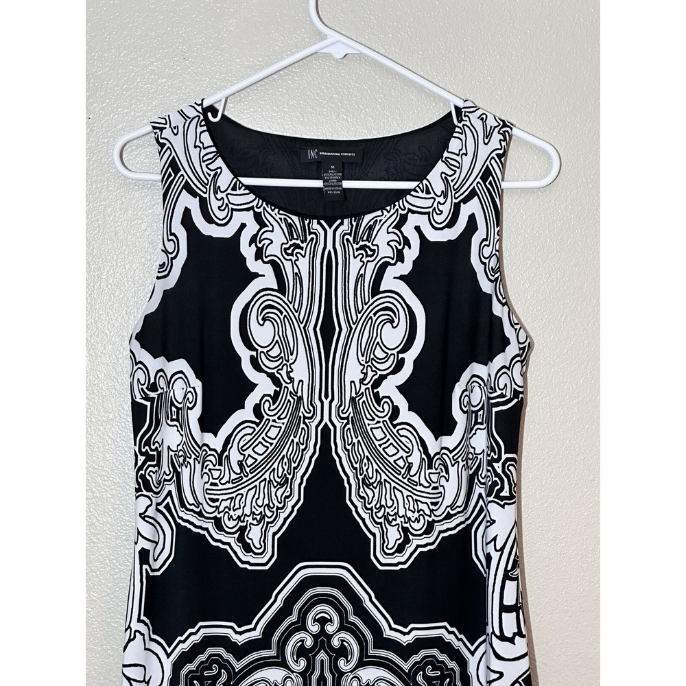 INC International Concepts Black White Paisley Sleeveless Dress Womens Medium - Picture 2 of 6